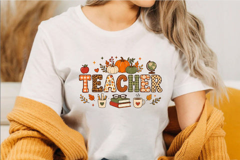 Cute Fall Teacher Pumpkin Clipart PNG Sublimation SVGArt 