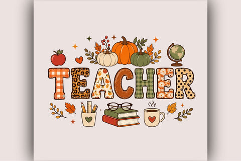Cute Fall Teacher Pumpkin Clipart PNG Sublimation SVGArt 