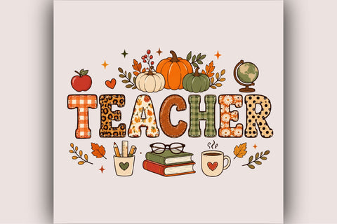 Cute Fall Teacher Pumpkin Clipart PNG Sublimation SVGArt 