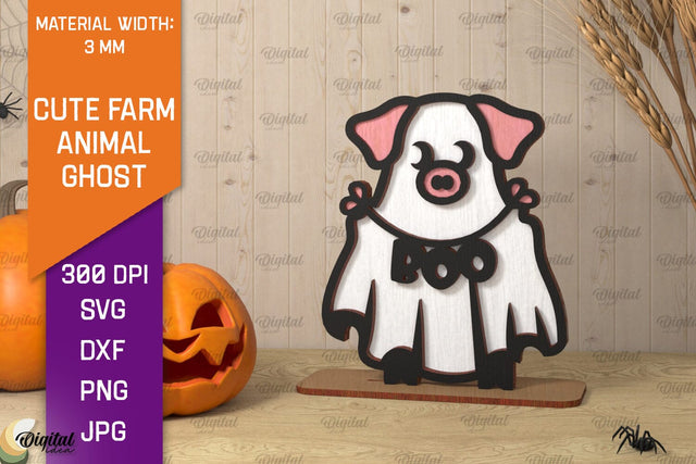 Cute Farm Animal Ghost Laser Cut. Halloween Farmhouse SVG SVG Evgenyia Guschina 