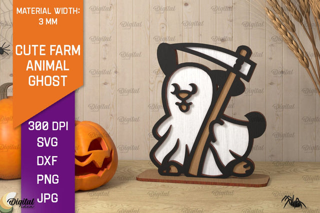 Cute Farm Animal Ghost Laser Cut. Halloween Farmhouse SVG SVG Evgenyia Guschina 