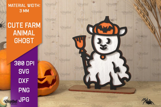 Cute Farm Animal Ghost Laser Cut. Halloween Farmhouse SVG SVG Evgenyia Guschina 