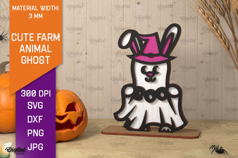 Cute Farm Animal Ghosts LaserCut Bundle. Halloween Farmhouse SVG Evgenyia Guschina 