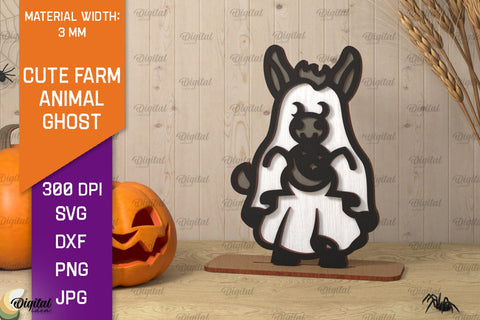Cute Farm Animal Ghosts LaserCut Bundle. Halloween Farmhouse SVG Evgenyia Guschina 