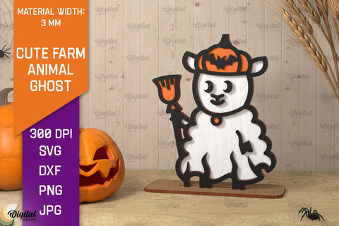 Cute Farm Animal Ghosts LaserCut Bundle. Halloween Farmhouse SVG Evgenyia Guschina 