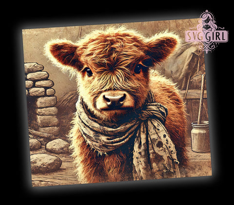 Cute Farm Animal Highland Cow 20oz Tumbler Wrap, Cow Sublimation, Farmhouse Decor, Cute Cow Gift, Animal Lover Tumbler Sublimation SvggirlplusArt 