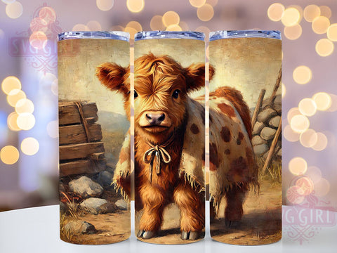 Cute Farm Animal Highland Cow 20oz Tumbler Wrap, Cow Sublimation, Farmhouse Decor, Cute Cow Gift, Animal Lover Tumbler Sublimation SvggirlplusArt 