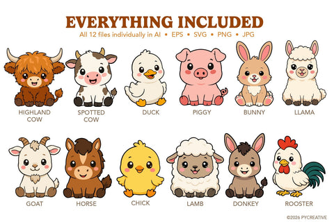 Cute Farm Animals Clipart SVG JPG EPS SVG Patty Young Creative 
