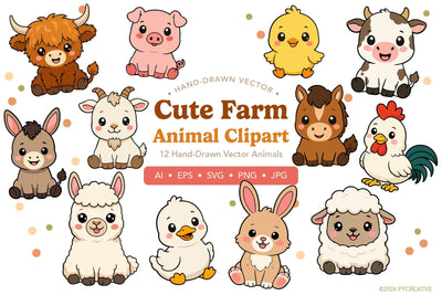 Cute Farm Animals Clipart SVG JPG EPS SVG Patty Young Creative 