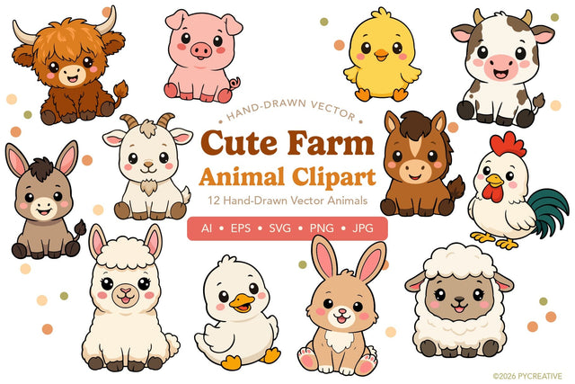 Cute Farm Animals Clipart SVG JPG EPS SVG Patty Young Creative 