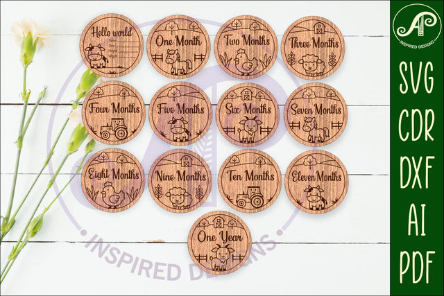 Cute farm animals themed Baby monthly milestone discs SVG SVG APInspireddesigns 