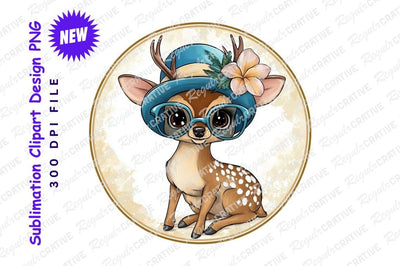 Cute fashionable deer with hat and glasses Sublimation Regulrcrative 