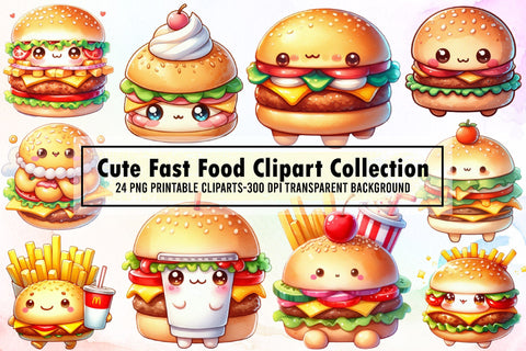 Cute Fast Food Clipart Collection Sublimation designartist 