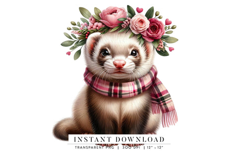 Cute Ferret Clipart - Floral Digital Art Sublimation BijouBay 