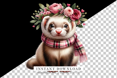 Cute Ferret Clipart - Floral Digital Art Sublimation BijouBay 