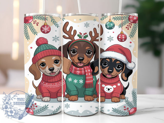 Cute Festive Christmas Dog Tumbler, Festive Pup Wrap, Holiday Dog Sublimation, Cute Pet Christmas Cup, 20Oz Skinny Tumbler Wrap, Puppy Christmas Mug, Merry Dog Design Sublimation ToriDesigns 