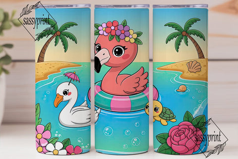 Cute Flamingo Beach 20oz Tumbler Wrap Sublimation sassyprint 