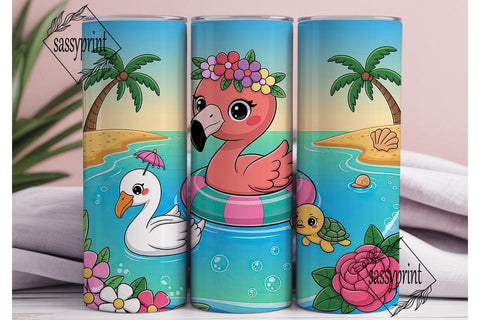 Cute Flamingo Beach 20oz Tumbler Wrap Sublimation sassyprint 