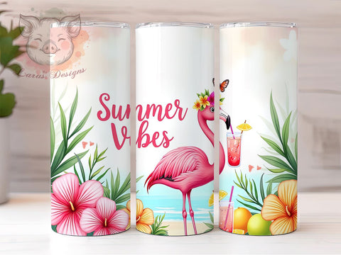 Cute Flamingo, Summer Vibes Tumbler, 20oz Tumbler Wrap, Tropical Drinkware, Sublimation PNG, Pink Flamingo Design, Beach Party Tumbler Sublimation Lara' s Designs 