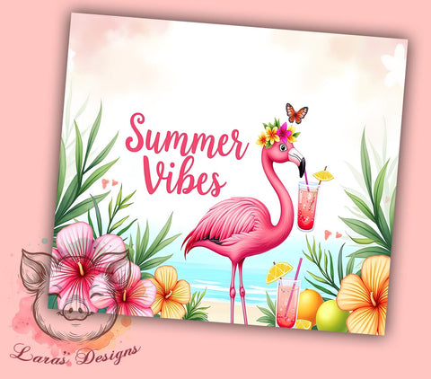 Cute Flamingo, Summer Vibes Tumbler, 20oz Tumbler Wrap, Tropical Drinkware, Sublimation PNG, Pink Flamingo Design, Beach Party Tumbler Sublimation Lara' s Designs 