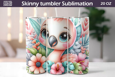 Cute Flamingo Tumbler Wrap | Tropical Tumbler Sublimation Sublimation WatercolorColorDream 