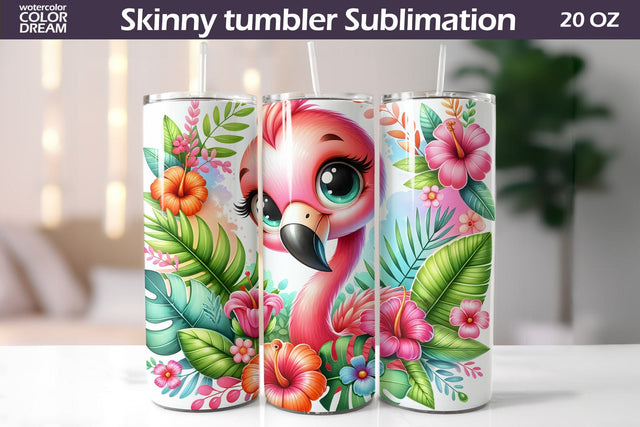 Cute Flamingo Tumbler Wrap | Tropical Tumbler Sublimation Sublimation WatercolorColorDream 