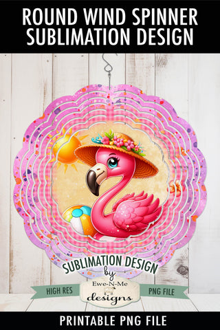 Cute Flamingo Wind Spinner Round Sublimation Design PNG Sublimation Ewe-N-Me Designs 