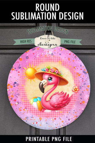 Cute Flamingo Wind Spinner Round Sublimation Design PNG Sublimation Ewe-N-Me Designs 