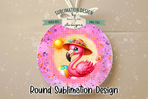 Cute Flamingo Wind Spinner Round Sublimation Design PNG Sublimation Ewe-N-Me Designs 
