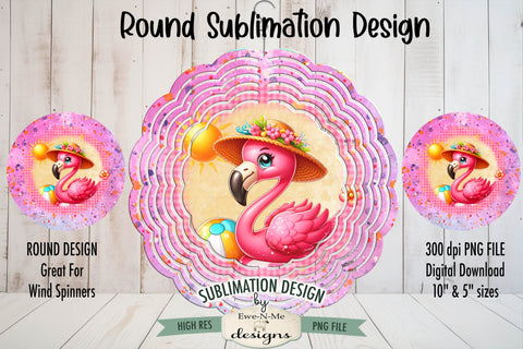 Cute Flamingo Wind Spinner Round Sublimation Design PNG Sublimation Ewe-N-Me Designs 