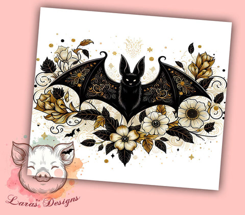 Cute Floral Bat 20 oz Skinny Tumbler Sublimation Design, Straight & Tapered Tumbler Png, Halloween Season Tumbler Png, Digital Download PNG Sublimation Lara' s Designs 