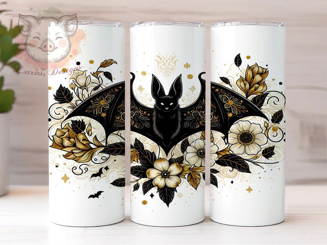 Cute Floral Bat 20 oz Skinny Tumbler Sublimation Design, Straight & Tapered Tumbler Png, Halloween Season Tumbler Png, Digital Download PNG Sublimation Lara' s Designs 