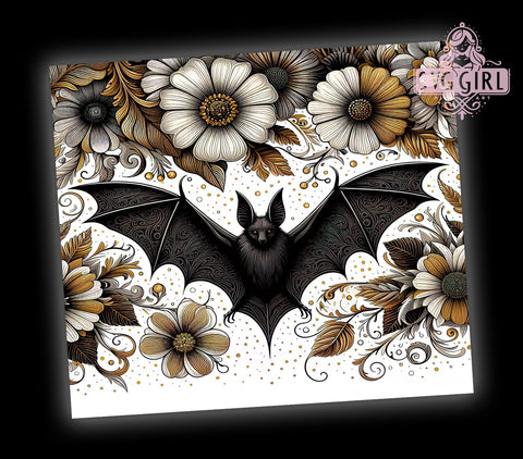 Cute Floral Bat 20oz Tumbler Wrap Sublimation Design, Straight Tapered Tumbler Wrap, Cute Bat Tumbler Png, Instant Digital Download Sublimation SvggirlplusArt 