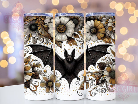 Cute Floral Bat 20oz Tumbler Wrap Sublimation Design, Straight Tapered Tumbler Wrap, Cute Bat Tumbler Png, Instant Digital Download Sublimation SvggirlplusArt 