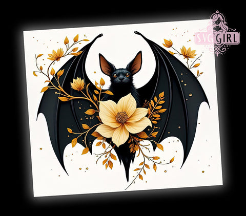 Cute Floral Bat 20oz Tumbler Wrap Sublimation Design, Straight Tapered Tumbler Wrap, Cute Bat Tumbler Png, Instant Digital Download Sublimation SvggirlplusArt 