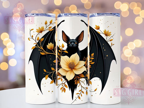 Cute Floral Bat 20oz Tumbler Wrap Sublimation Design, Straight Tapered Tumbler Wrap, Cute Bat Tumbler Png, Instant Digital Download Sublimation SvggirlplusArt 