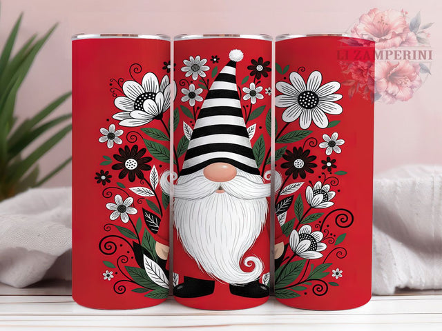Cute Floral Christmas Gnome Tumbler, Red Holiday Gnome, Festive Gnome Design, 20Oz Wrap Design, Christmas Sublimation, Floral Winter Art, Adorable Gnome Theme Sublimation Li Zamperini 