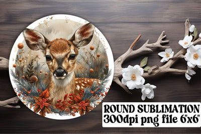 Cute Floral Deer Keychain Round Design Sublimation Watercolor Sublimation afrosvg 