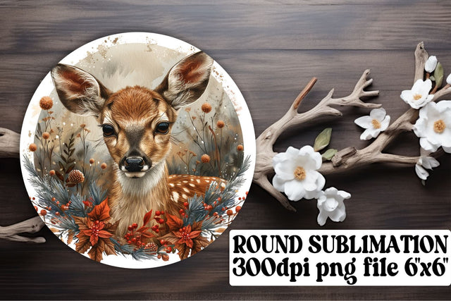 Cute Floral Deer Keychain Round Design Sublimation Watercolor Sublimation afrosvg 