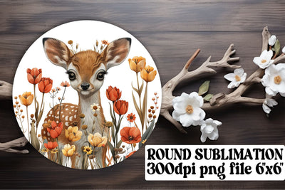 Cute Floral Deer Keychain Sublimation Design Round Sublimation afrosvg 
