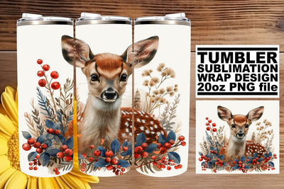 Cute Floral Deer Tumbler Wrap Sublimation Design 20oz Sublimation afrosvg 
