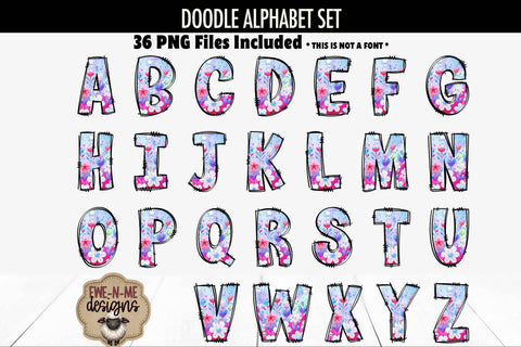 Cute Floral Doodle Alphabet Numbers | Flowered PNG Files Sublimation Ewe-N-Me Designs 