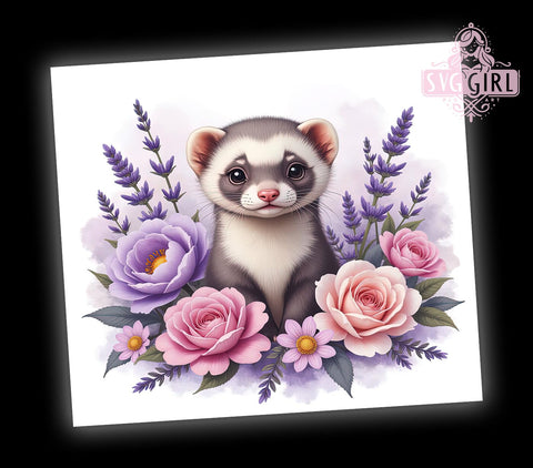 Cute Floral Ferret Animal Lover Tumbler, Floral Ferret Design, Purple Color Splash Tumbler, Animal Lover Gift, Sublimation Drinkware, Cute Ferret Cup, Pet-Themed Tumbler Sublimation SvggirlplusArt 