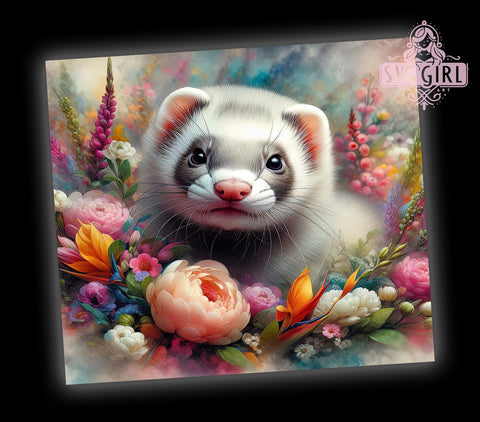 Cute Floral Ferret Animal Lover Tumbler, Floral Ferret Design, Purple Color Splash Tumbler, Animal Lover Gift, Sublimation Drinkware, Cute Ferret Cup, Pet-Themed Tumbler Sublimation SvggirlplusArt 