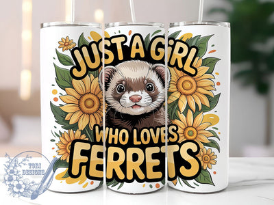 Cute Floral Ferret Tumbler, Cute Ferret, Floral Wrap, Sublimation Art, 20oz Tumbler, Playful Design, Nature Theme Sublimation ToriDesigns 