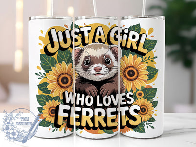 Cute Floral Ferret Tumbler, Cute Ferret, Floral Wrap, Sublimation Art, 20oz Tumbler, Playful Design, Nature Theme Sublimation ToriDesigns 