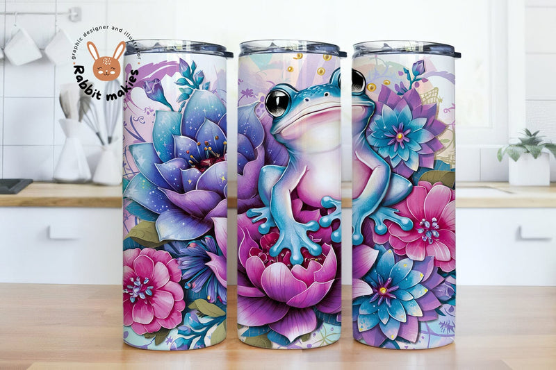 Cute Floral Frog Tumbler Wrap, Frog 20 oz Skinny Tumbler Sublimation Design, Frog Nature Tumbler Design Digital Download Sublimation Rabbitmakies 