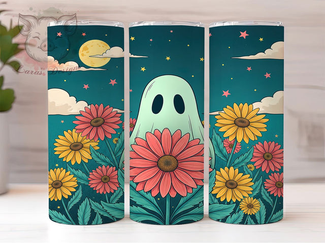 Cute Floral Ghost Autumn Halloween Tumbler, Cute Ghost Wrap, Autumn Floral Sublimation, Spooky Season Drinkware, Halloween Flower Tumbler, Pastel Ghost Design, Cozy Fall Tumbler Wrap Sublimation Lara' s Designs 