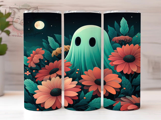 Cute Floral Ghost Autumn Halloween Tumbler, Cute Ghost Wrap, Autumn Floral Sublimation, Spooky Season Drinkware, Halloween Flower Tumbler, Pastel Ghost Design, Cozy Fall Tumbler Wrap Sublimation Lara' s Designs 