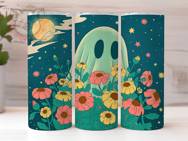 Cute Floral Ghost Autumn Halloween Tumbler, Cute Ghost Wrap, Autumn Floral Sublimation, Spooky Season Drinkware, Halloween Flower Tumbler, Pastel Ghost Design, Cozy Fall Tumbler Wrap Sublimation Lara' s Designs 